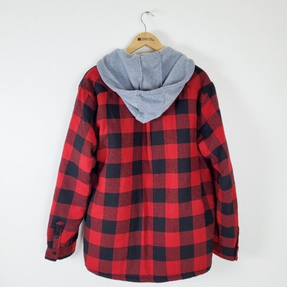 NWT Johnnies Jeans Lumber Jacket Plaid oversized large hoodie hooded - Picture 8 of 8
